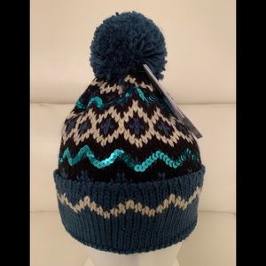 Top Shop Pom Pom Beanie in Aqua Multi Colors